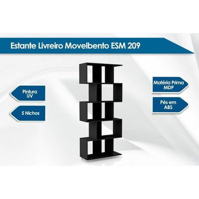 Estante Livreiro Solteiro Esm209 C/ 5 Nichos Preto - Movelbento