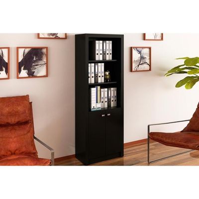 Estante Livreiro Solteiro Me4110 C/ 2 Portas E 3 Prateleiras Preto - Tecno Mobili