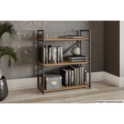 Estante Livreiro Solteiro Industrial Baixa Li007 C/ 3 Prateleiras Freijo/preto - Kappesberg