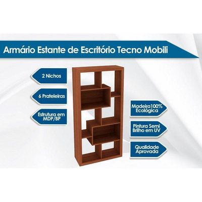 Estante Livreiro De Escritório E1712 C/ 2 Nichos Nogal - Tecno Mobili