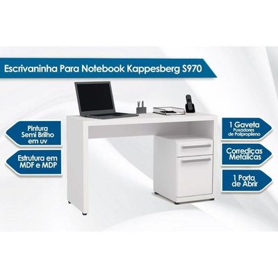 Escrivaninha P/ Escritório S970 C/ 1 Porta E 1 Gaveta Polipropileno Branco - Kappesberg