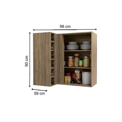 Armário Aéreo P/ Cozinha Canto Reto Maxxi G768 1 Porta 98cm Nogal - Kappesberg