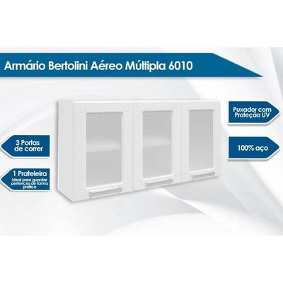 Armário Aéreo P/ Cozinha Múltipla 6010 3 Portas C/vidro 105cm Branco - Bertolini
