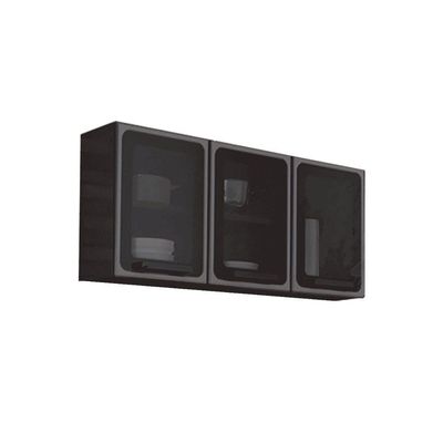Armário Aéreo Cozinha Modulado Estilo 7009 3 Portas C/ Vidro Cinza/grafite - Bertolini