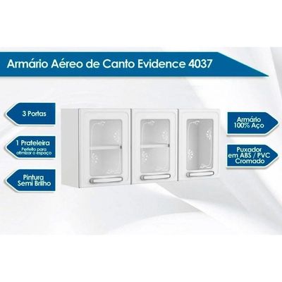 Armário Aéreo P/ Cozinha Evidence 7009 3 Portas C/vidro 120cm Branco - Bertolini