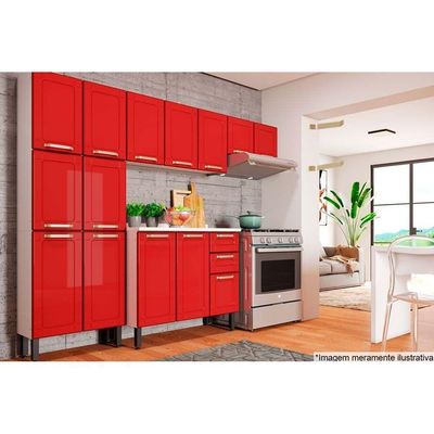 Gabinete De Cozinha Modulado Balcão Colors 6114 3 Portas E 2 Gavetas C/tampo Branco/vermelho