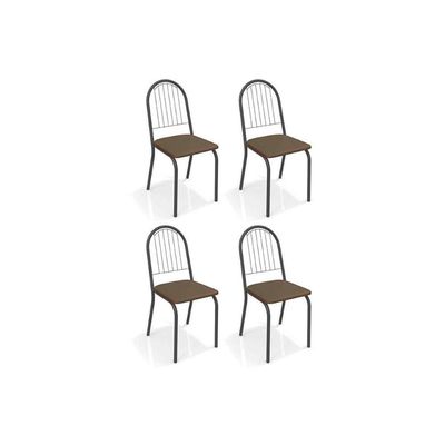 Cadeira Sala De Jantar Noruega 4C077Prf Kit 4 Un Preto Fosco/Courano Marrom - Kappesberg