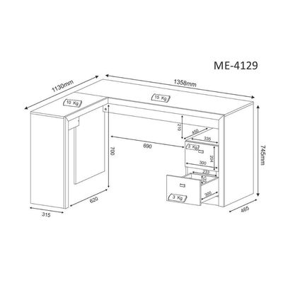 Mesa Canto P/escritório Me4129 C/ 2 Gavetas Nogal - Tecno Mobili