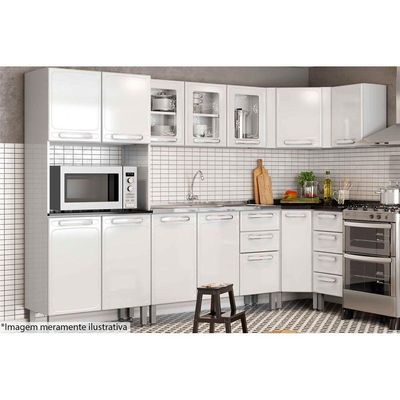 Armário Aéreo P/ Cozinha Evidence 7009 3 Portas C/vidro 120cm Branco - Bertolini