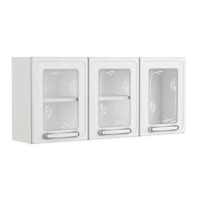 Armário Aéreo P/ Cozinha Evidence 7009 3 Portas C/ Vidro 120cm Branco - Bertolini