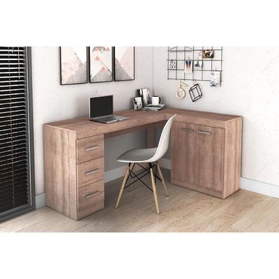 Mesa Canto P/escritório Msm446 C/ 2 Portas E 3 Gavetas Branco - Movelbento