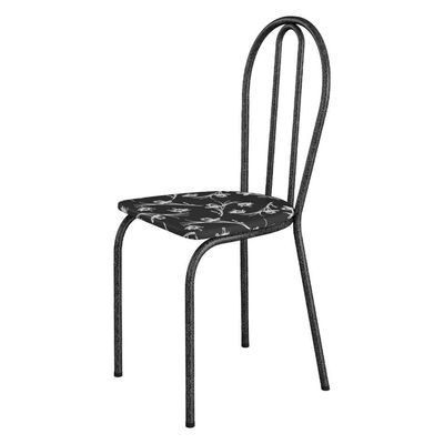 Kit 2 Cadeiras De Cozinha Texas Estampado Preto Florido Pés De Ferro Cromo Preto - Pallazio