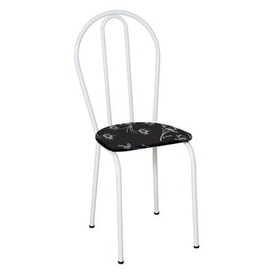 Kit 6 Cadeiras De Cozinha Texas Estampado Preto Florido Pés De Ferro Branco - Pallazio