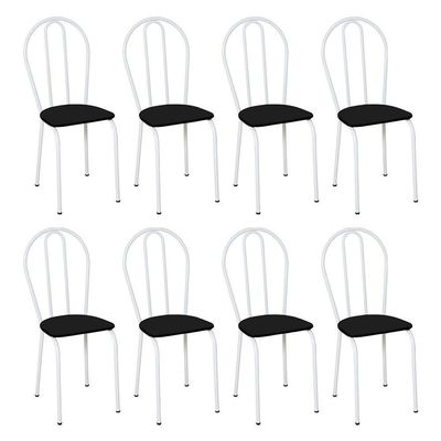 Kit 8 Cadeiras De Cozinha Texas Liso Preto Pés De Ferro Branco - Pallazio