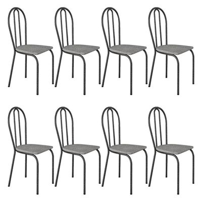 Kit 8 Cadeiras De Cozinha Texas Estampado Grafiato Pés De Ferro Cromo Preto - Pallazio