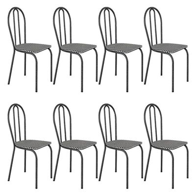 Kit 8 Cadeiras De Cozinha Texas Estampado Channel Pés De Ferro Cromo Preto - Pallazio