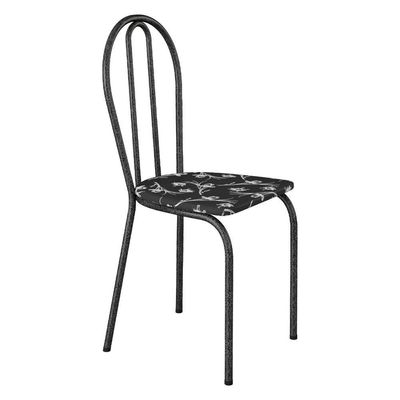 Kit 4 Cadeiras De Cozinha Texas Estampado Preto Florido Pés De Ferro Cromo Preto - Pallazio