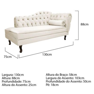 Kit Diva Recamier Diana 130cm Lado Esquerdo e 01 Poltrona Classic Corano Bege