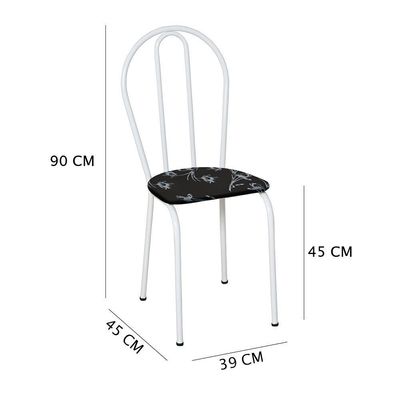 Kit 4 Cadeiras De Cozinha Texas Estampado Preto Florido Pés De Ferro Branco - Pallazio
