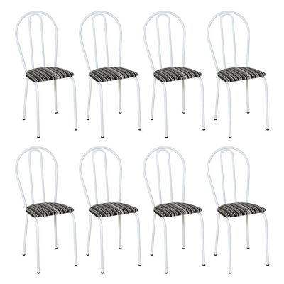 Kit 8 Cadeiras De Cozinha Texas Estampado Listrado Pés De Ferro Branco - Pallazio