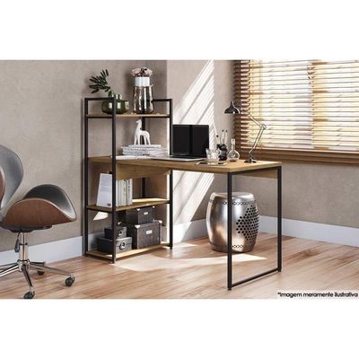Mesa Canto P/escritório Industrial Li010 C/ 3 Prateleiras Freijo/preto - Kappesberg