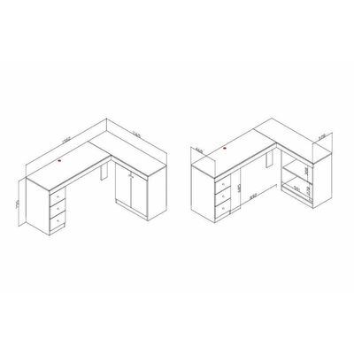 Mesa Canto P/escritório Msm446 C/ 2 Portas E 3 Gavetas Rustico - Movelbento