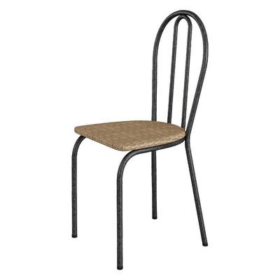 Kit 6 Cadeiras De Cozinha Texas Estampado Rattan Pés De Ferro Cromo Preto - Pallazio