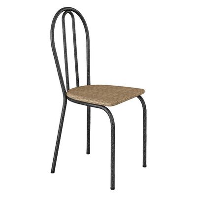 Kit 6 Cadeiras De Cozinha Texas Estampado Rattan Pés De Ferro Cromo Preto - Pallazio