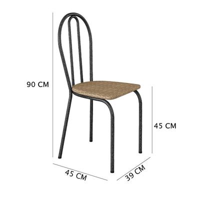 Kit 6 Cadeiras De Cozinha Texas Estampado Rattan Pés De Ferro Cromo Preto - Pallazio
