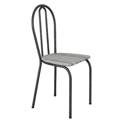 Kit 6 Cadeiras De Cozinha Texas Estampado Linho Pés De Ferro Cromo Preto - Pallazio