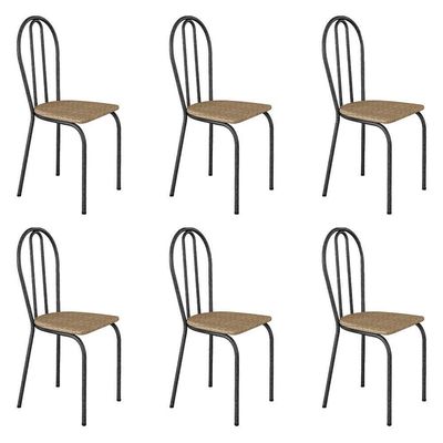 Kit 6 Cadeiras De Cozinha Texas Estampado Rattan Pés De Ferro Cromo Preto - Pallazio