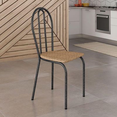 Kit 6 Cadeiras De Cozinha Texas Estampado Rattan Pés De Ferro Cromo Preto - Pallazio