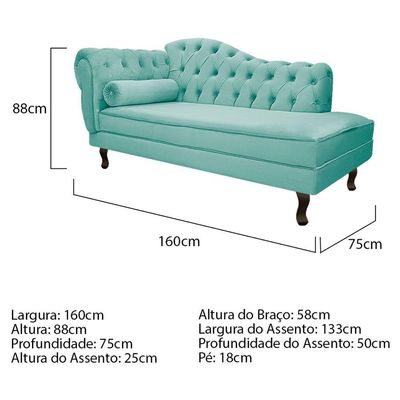 Kit Diva Recamier Diana 160cm Lado Direito e 02 Poltronas Julia Suede Azul Tiffany