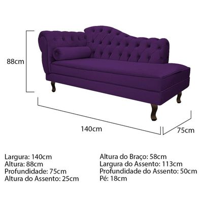 Kit Diva Recamier Diana 140cm Lado Direito e 02 Poltronas Julia Suede Roxo