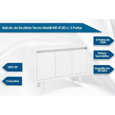 Balcão De Escritório Me4120 C/ 3 Portas Branco - Tecno Mobili