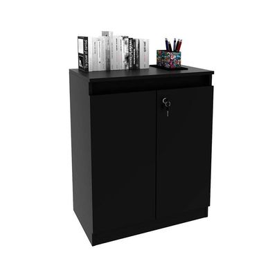 Balcão De Escritório Me4149 C/ 2 Portas C/ Chave Preto - Tecno Mobili
