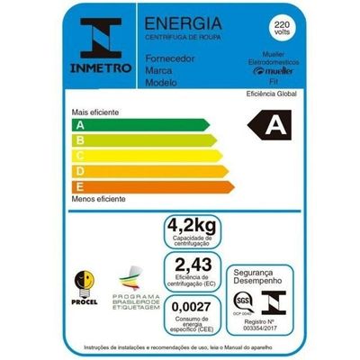 Centrífuga De Roupas Mueller Fit 12,6kg De Roupa Molhada Branca - 220v 220v