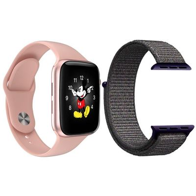 Kit Smartwatch Ld5 Rosa Android Ios+Pulseira Azul Marinho