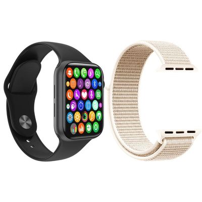 Kit Smartwatch W34 S Preto +Pulseira Rosa Vintage