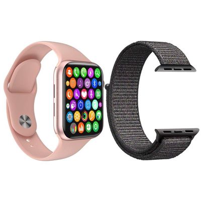 Kit Smartwatch W34 S Rosa Android Ios+Pulseira Cinza