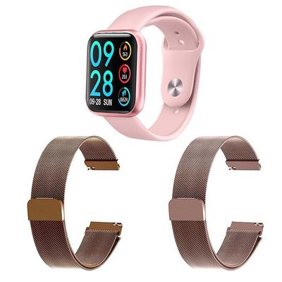 Kit Smartwatch P80 Rosa + 2 Pulseiras Rosê E Rosa
