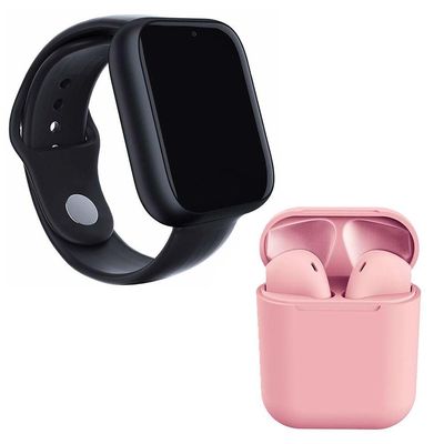 Kit 1 Relógio Smartwatch A1 Pro Plus Preto + 1 Fone BT Rosa
