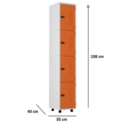Armário Roupeiro Aço 4 Portas Academia Guarda Volume Laranja