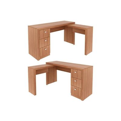 Mesa Canto P/escritório Me4101 C/ 3 Gavetas Nogal - Tecno Mobili