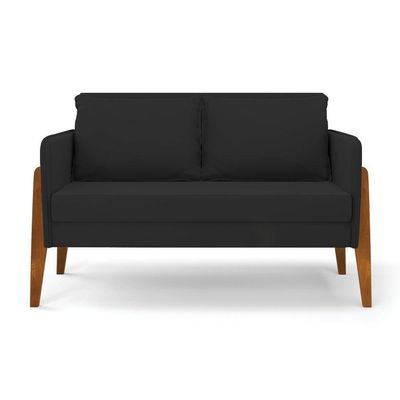 Kit 1 Sofá Namoradeira E 2 Poltronas Lana Veludo Base De Madeira - D'rossi Cor Preto