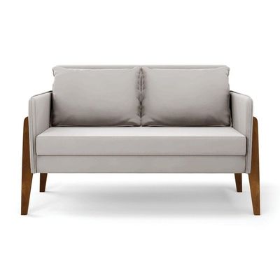 Kit 1 Sofá Namoradeira E 2 Poltronas Lana Veludo Base De Madeira - D'rossi Cor Cinza