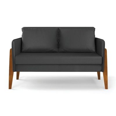 Kit 1 Sofá Namoradeira E 2 Poltronas Lana Corino Preto Base De Madeira - D'Rossi