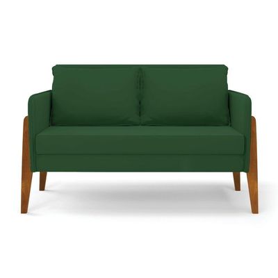 Kit 1 Sofá Namoradeira E 2 Poltronas Lana Veludo Verde Base De Madeira - D'rossi