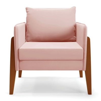 Kit 1 Sofá Namoradeira E 2 Poltronas Lana Veludo Base De Madeira - D'rossi Cor Rose