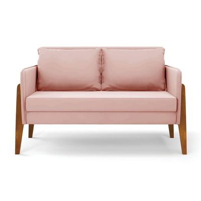 Kit 1 Sofá Namoradeira E 2 Poltronas Lana Veludo Base De Madeira - D'rossi Cor Rose